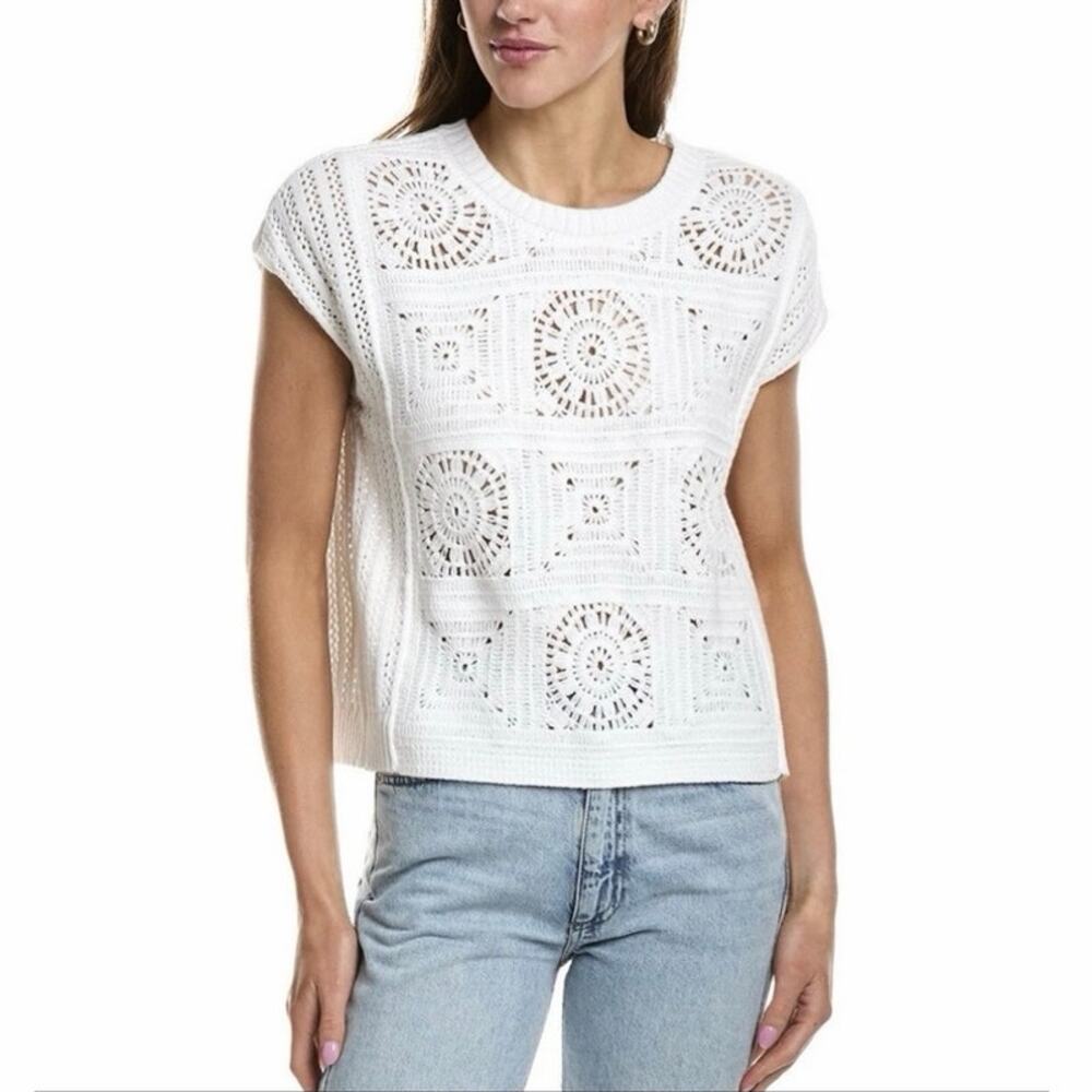 Splendid Anderson Crochet Boxy Sweater Top White Medium NWT Boho